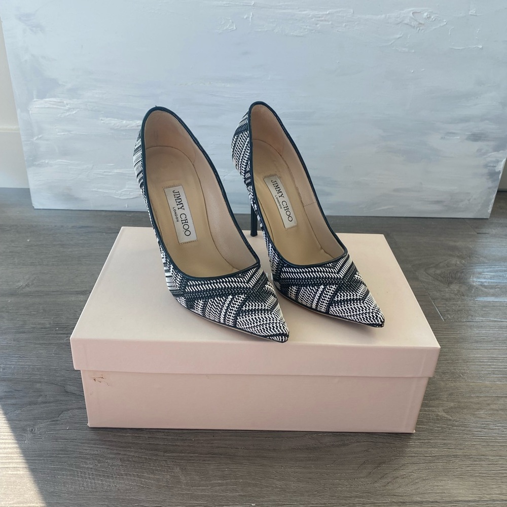 Jimmy Choo Abel Heels in Black and White Raffia - Picture 6 of 10